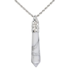 Justinstones Natural Howlite Gemstone Hexagonal Pointed Reiki Chakra Pendant Necklace 20 Inch High-grade Iron Gift Box