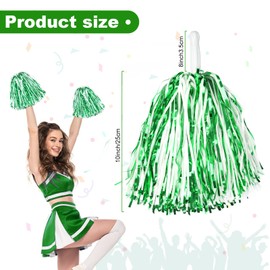LINYAPRY 24 Pcs Metallic Cheerleading Pom Poms for Kids, Cheerleaders Cheer Pom Poms with Baton Handle, Cheering Squad Hand Flower for Adults Team Spirit Sports Game Dancing Party (Green and White)