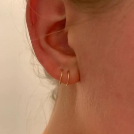Silver Double Hoop Huggie Earrings for Women - Handmade Cartilage Piercing, Spiral Wrap Earrings