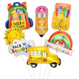 Gleemix Balloons First Day of School Decoration Set, 6 Pieces Foil Balloons, First Day of School Decoration, Helium Balloons, First Day of School, for Boys and Girls, Welcome Back Party Decorations