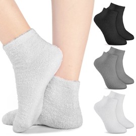 3 Pares Calcetines de Áloe Hidratantes Spa Imbuidos Peludos de Gel para Dormir Calcetines para Pies Secos Calcetines Antideslizantes con Loción para Reparación (Negro, Gris Oscuro, Gris Claro)