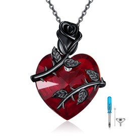 AXOMY Black Rose Urn Necklace for Ashes 925 Sterling Silver Gothic Heart Rose Cremation Memorial Keepsake Jewelry Gifts for Women