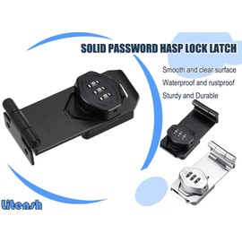 Litensh 90 Degree Right Angle Cabinet Password Hasp Locks Latch Rotary Combination Latch Lock Security Anti-Theft Keyless Door Lock for Barn Door Outdoor Garden Drawer Cupboard Black, 4 Inch