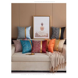 YunJeude Cushion Cover 45 45 Scandinavian Set of 2 Stylish Cute Soft Luxurious Modern Pattern Simple Zipper Decorative Gold Synthetic Leather Interior Room Decoration (Orange, 45 x 45)