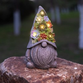 Ovewios Solar Garden Statues Gnome Figurine with Succulent and LED Lights - Garden Gnomes Statues Decorations for Yard, Outside, Patio, Balcony - Gardening Housewarming Birthday Gifts