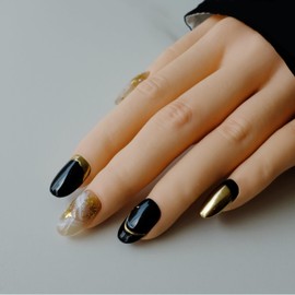 [GLORS] Purely Handmade Short Press On Nails | Black French Tip False Nails Set | Salon Quality Unique Short Oval Nails 10 pieces (M,SS)