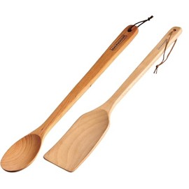 Extra Long Wooden Spoon - 18-inch Heavy Duty Stir Paddle for Cooking in Big Pots & Wall Décor - For Cajun Cooking, Brewing, Mixing, Stirring - Solid Natural Wood (Spoon and Spatula Set)