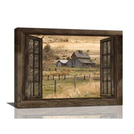 Farmhouse Old Barn Wall Art Western Landscape Pictures Wall Decor Rustic Country Barn Canvas Print Painting Framed Modern Home Artwork Decorations For Bathroom Bedroom Office Kitchen 12"x16"