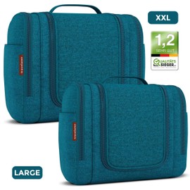 Toiletry Bag [Design 2024] - Hanging Cosmetic Bag for Women, Men & Children - Large Toiletry Bag with [7 Litre Storage Space], Premium Quality Wash Bag, Wash Bag for Men & Women, turquoise, Cosmetic