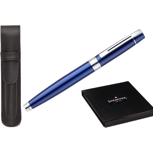 Sheaffer 300 Glossy Blue Pen with Chrome-Plated Trim and Matching