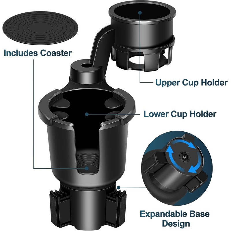 Car Cup Holder Expander Adapter with 360 Degree Rotation, Adjustable