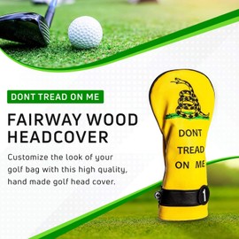 Pins & Aces Golf Co. Don’t Tread On Me Premium Driver Headcover - Quality Leather, Hand-Made 1 Wood Head Cover - Style and Customize Your Golf Bag - Tour Inspired, American, Patriotic Classic Design