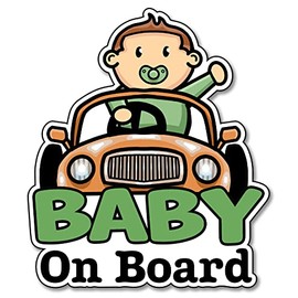 Baby On Board Sticker - 2 Pack - Cute and Funny Unique Designs - Baby On Board Signs - No Suction Cup or Magnet Needed - Made in USA (Car Boy (FHJ57))