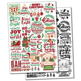 Merry Christmas Holiday Sayings Greetings Temporary Tattoo Water Resistant Fake Body Art Set Collection - Color (One Sheet)
