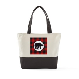CafePress Bear Buffalo Plaid Cute Canvas Tote Top Zipper Closure
