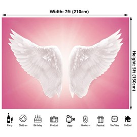 7x5ft Angel Wings Backdrops for Photoshoot - White Angel Feather Wings Pink Background for Adult Girl Birthday,Baby Shower Party Portrait Decorations Photo Banner