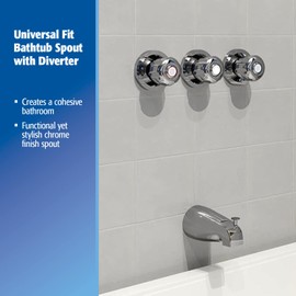 Plumb Pak PP825-35 Universal Bathtub Spout with Front Diverter, Brushed Nickel