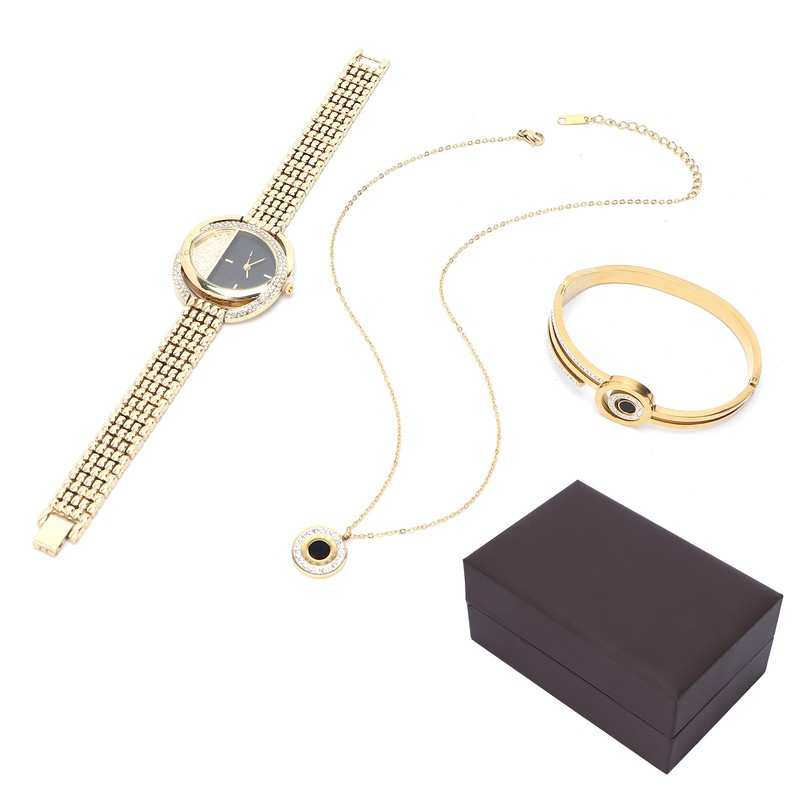 Business Style Women Watch Bracelet Necklace Set Anniversary Birthday Gift