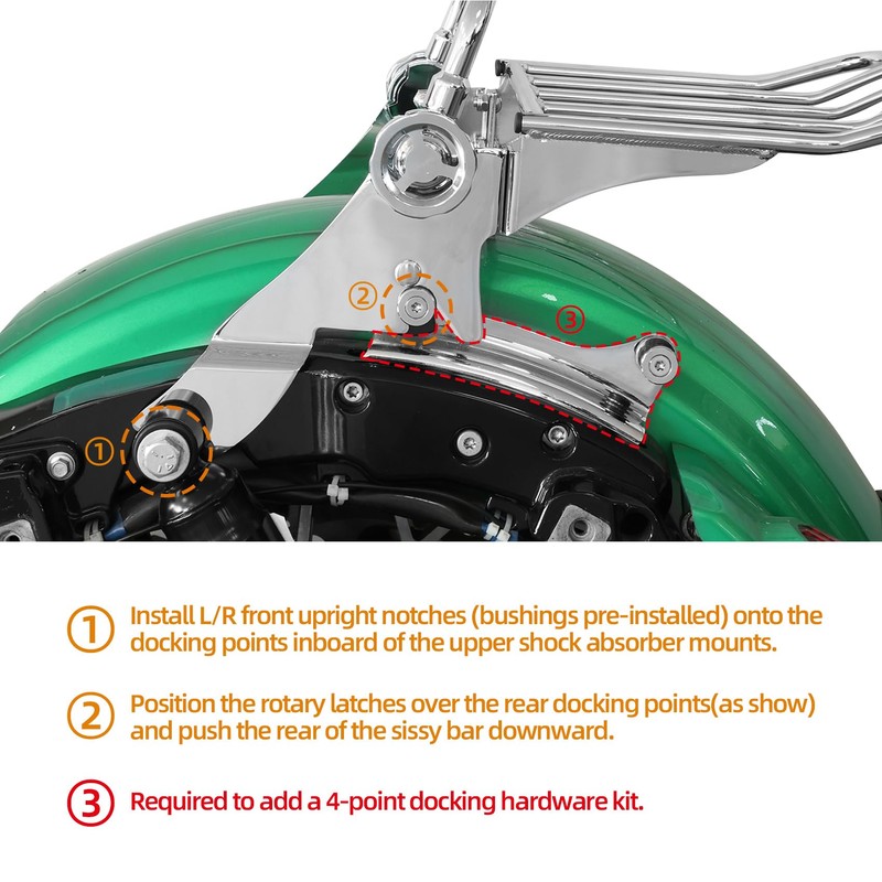 TCMT Detachable Backrest Sissy Bar w/Luggage Rack and 4 Point