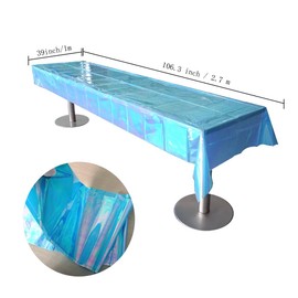 FAZHBARY Light Blue Iridescent Tablecloth Rainbow Tablecloth Blue Plastic Tablecloth Blue Disposable Tablecloth for Party Birthday Holiday Decor