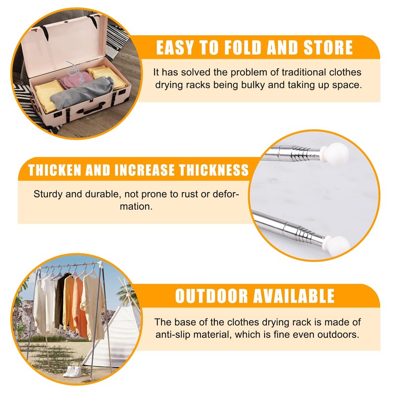 Kleiderständer Klappbar, Tragbarer Wäscheständer aus Edelstahl, 34-70cm Verstellbarer Reise-Kleiderständer, Klein