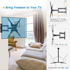 Full Motion TV Wall Mount Bracket Articulating Arms Swivels Tilts Extension for Most 26-55 Inch LED LCD Flat Curved Screen TVs, Max VESA 400x400mm up to 66lbs by Pipishell