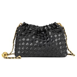 Joryin Woven Women's Crossbody Bag & Evening Purse, Trendy Dumpling Clutch & Hobo Cloud Shoulder Bag Trendy Dumpling Clutch, Woven Leather-basalt Black