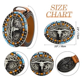 Mawjom Western Cowboy Cowgirl Leather Belts - Women Men Turquoise Embossed Waist Belts With LongHorn Bull Buckles