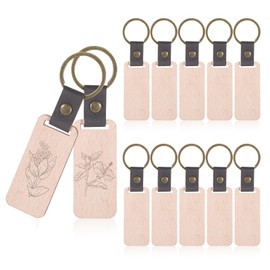 Giantree 12Pcs Wooden Keychain Blanks, Laser Engraving Blanks Wooden Ornaments, Key Chain Bulk Wood Rings, Wood Blanks for Crafts Ring Pet Tag for DIY, Crafts Gift, Pet Tags Key Ring Key Tag