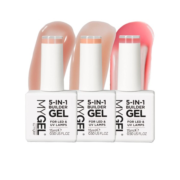 Mylee 5-in-1 Building Gel Trio Starter Set (3 x 15 ml) - UV LED Builder Gel for Strong and Beautiful Gel Nails, Also Suitable as Nail Glue or for Fixing Nail Foil and Rhinestones (Au Naturel)