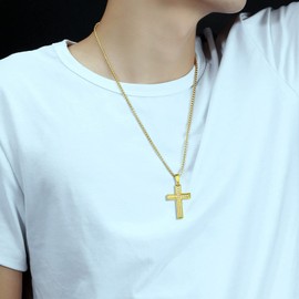 Deerllia Cross Necklace for Men Stainless Steel Crucifix Pendant Silver Gold Yellow Beveled Edge Jesus Christ Plain Simple Women Fine Jewelry Gifts with Zirconia, 24 Inches Rolo Chain