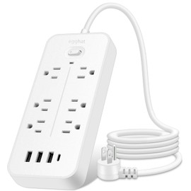 egghat Surge Protector Power Strip 6 Widely Outlets 3 USB & 1 USB-C Port, 3.9 FT Flat Plug, 2000W/10A 1700 Joules Wall Mount Power Strip