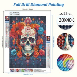 Jawecci Skeleton Diamond Painting Kits, 5D DIY Diamond Painting Skull Kits for Adults Beginners, Full Drill Round Diamond Art Painting Dots Craft Set Gifts 30X40cm