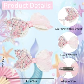 Mermaid Bow Hair Clips for Women Girls, 3 Pcs Sparkly Cute Bow Alligator Hair Clips, Kawaii Decorative Pearl Sequin Hair Accessories