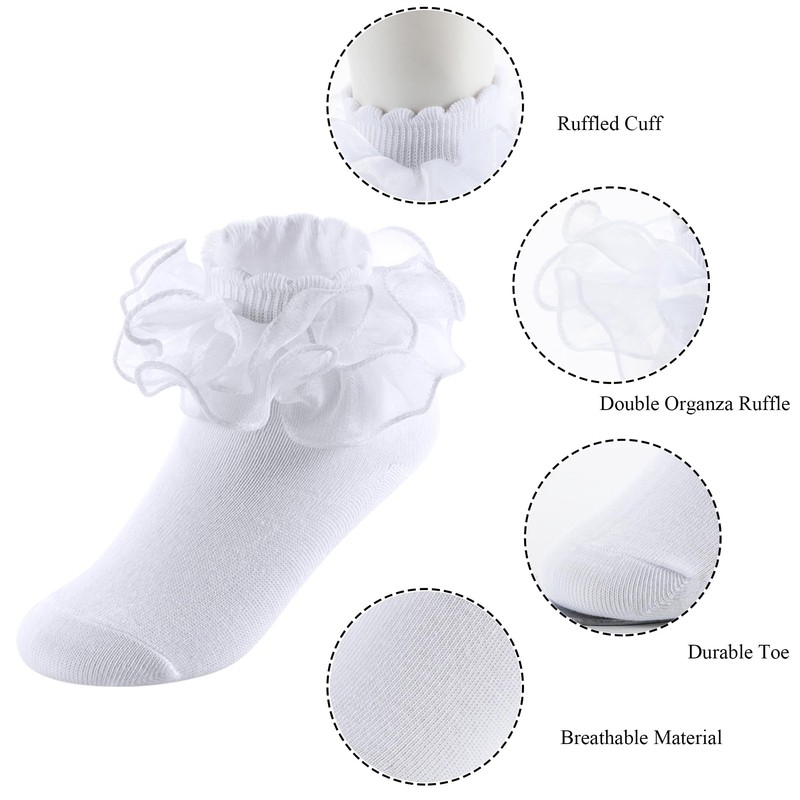 Yepami Big Girls Lace Socks Shimmering Cute Ruffle Comfortable Frilly