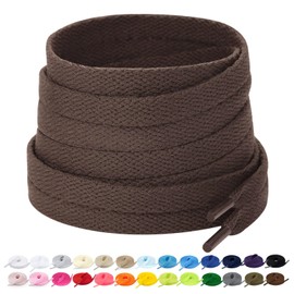 Stepace 2 Pairs Flat Trainer Shoe Laces 5/16" Wide Laces for Sneakers Sports Athletic Shoes - 15 Colors Shoelaces Brown 140