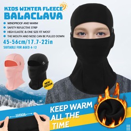 AYPOW Kids Winter Thermal Balaclava, Multifunction Windproof Warm Ski Mask Cycling Full Face Cover Under Helmet Hat with Neck Warmer, for 4-12 Years Boys Girls Children Winter Outdoor Sports
