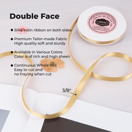 VATIN 10mm Double Faced Gold Polyester Satin Ribbon - 45 Metre for Gift Wrapping Ornaments Party Favor Braids Baby Shower Decoration Floral Arrangement Craft Supplies