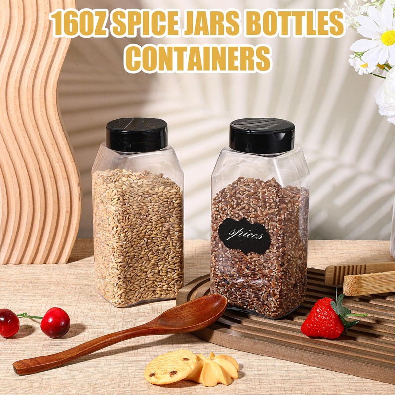 Molain 28 Pcs 16oz Plastic Spice Jars with Shaker Lids,