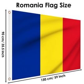 Romania Flags 5ft x 3ft, Large Big Romanian Flag with Brass Eyelets for Romania National Day Events School Culture Day Party Outdoor Decorations