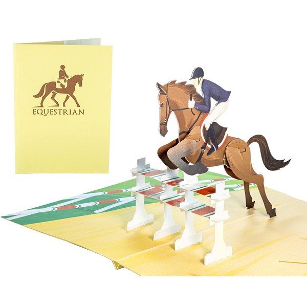 WOWPAPERART Horse Jumping Equestrian - 3D Pop Up Greeting Card for All Occasions - Birthday, Love, Congrats, Good Luck, Sports, Retirement, Christmas, Congrats - Gifts for Family, Friends, Lovers