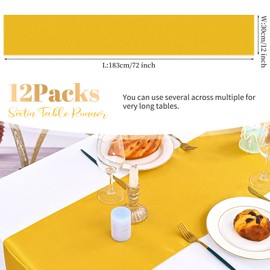 12 Pack Gold Satin Table Runner 12×72 Inch Long Premium Table Runner for Wedding Bright Silk Table Runner for Party,Banquet,Events,Graduations Decoration fit Rectange and Round Table-Gold