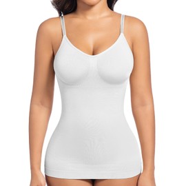 ONEW Shapewear Undershirt Women's Tummy Control Shaping Camisole Vest Top Chest Support Compression Tops Waist Trainer Body Shaper Seamless Shaping Tank Top with Spaghetti Straps, White, M