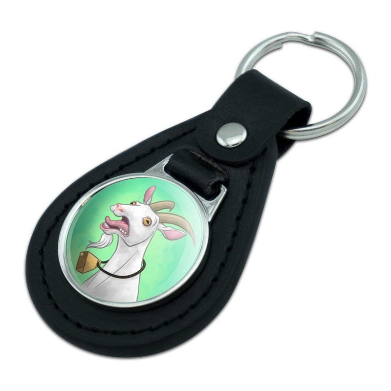 GRAPHICS & MORE Black Leather Screaming Goat Keychain