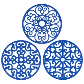 CHEFBEE 3PCS Trivets for Hot Dishes, Trivet Hot Plate Holder for Pots and Pans, Countertop, Silicone Trivet Mat Non-Slip Heat Resistant Kitchen Teapot Trivets, Flexible Blue Trivet Set