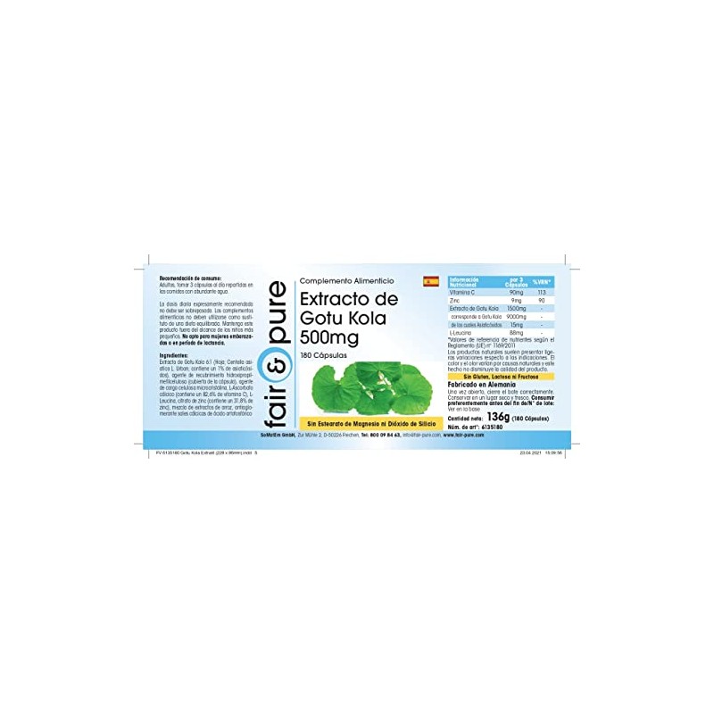 Gotu Kola Extract 500 mg - Vegan - 180 Capsules