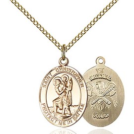 Bonyak Jewelry Saint Medal Collection Gold Filled St. Christopher Pendant 3/4 x 1 inches with 18 inch Gold Filled Curb Chain