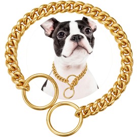 P Chain Collar, 10MM Wide, 18K Gold Plated Cuban Link, Strong, Heavy Duty, Chew Proof for Small to Big Dogs (45cm)