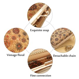 Gosyfeti Rustic Floral Women Crossbody Phone Bag, Cute Vintage Cell Phone Evening Wallet with Adjustable Chain Strap Card Slots