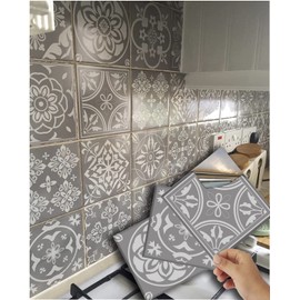 48 Grey Tile Stickers 4x4 Victorian Mosaic Style Tile Stickers Transfers for Tile Kitchen Bathroom Stick On Wall Peel N Stick Tile Stickers Decals Transfers. (4" - 48 Stickers)